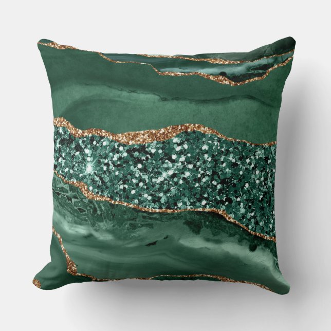 Elegant Green and Gold Glitter Ocean Agate Cushion (Front)