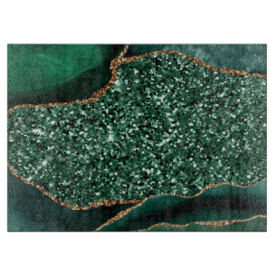 Elegant Green and Gold Glitter Ocean Agate Cutting Board