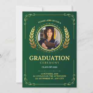 Elegant Green and Gold Graduation Ceremony  Invitation