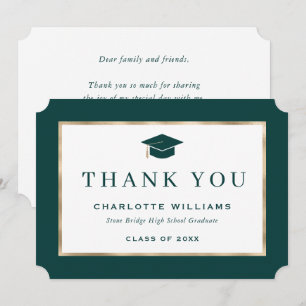 Elegant Green and Gold Graduation Thank You Card