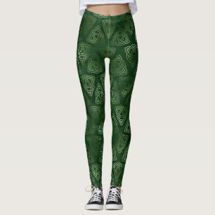 Elegant Green and Gold Irish Celtic Pattern Leggings