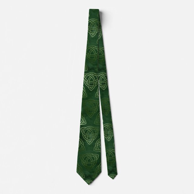 Elegant Green and Gold Irish Celtic Pattern Tie (Front)