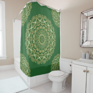 Elegant Green and Gold Mandala Shower Curtain