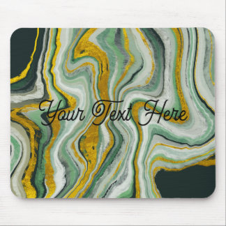 Elegant Green and Gold Marble Agate Texture Custom Mouse Pad