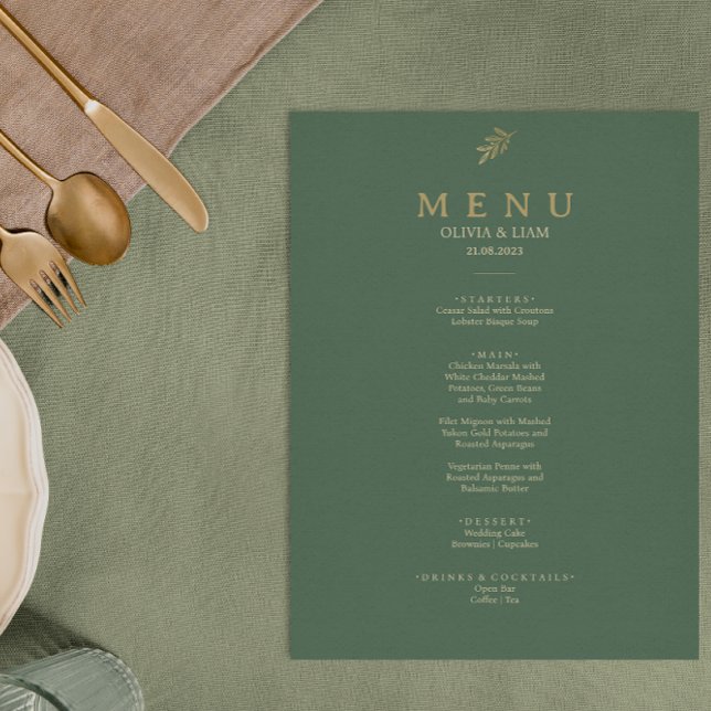 Elegant Green And Gold Minimalist Wedding  Menu (Creator Uploaded)