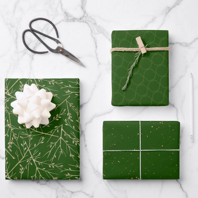 Elegant Green and Gold Patterns Wrapping Paper Sheet (Front)