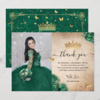 Elegant Green and Gold Quinceañera Photo Birthday