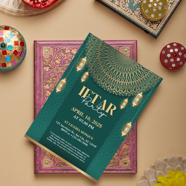 Elegant Green and Gold Ramadan Iftar Party Invitat Holiday Card (Elegant Green and Gold Ramadan Iftar Party Invitation)