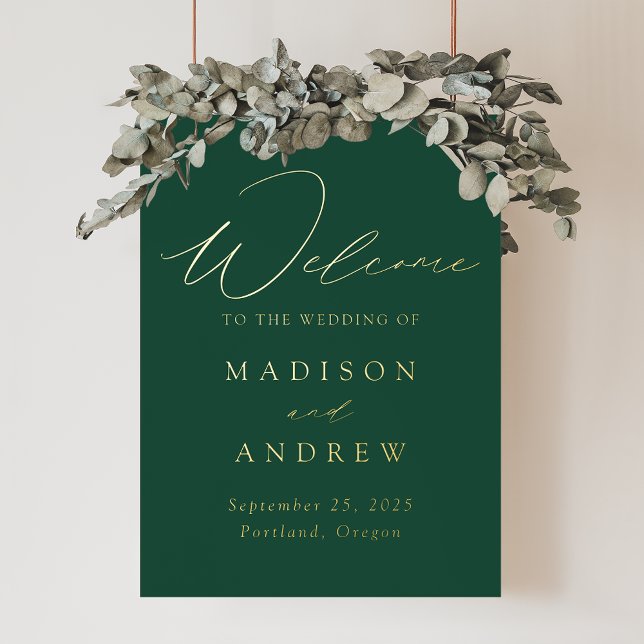 Elegant Green and Gold Script Wedding Welcome Foil Prints (Creator Uploaded)