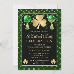 Elegant Green and Gold Shamrock St Patrick's Day Invitation