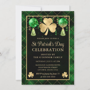 Elegant Green and Gold Shamrock St Patrick's Day Invitation