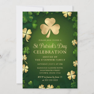 Elegant Green and Gold Shamrock St Patrick's Day Invitation