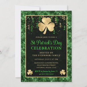 Elegant Green and Gold Shamrock St Patrick's Day Invitation