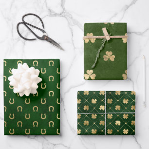 Elegant Green and Gold Shamrock St Patrick's Day Wrapping Paper Sheet