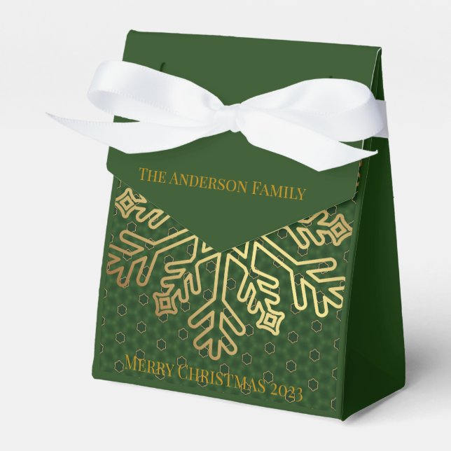 Elegant Green and Gold Snowflake Decorative  Favour Box (Front Side)