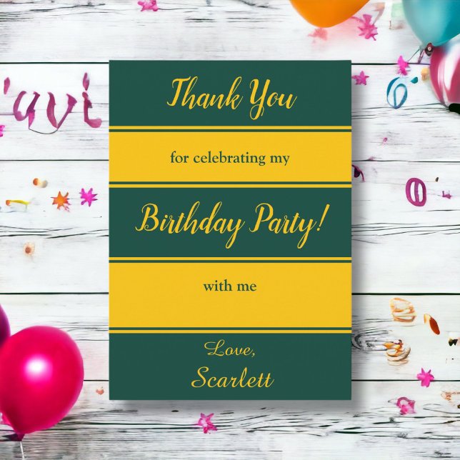 Elegant Green And Gold Stripes Modern Birthday Thank You Card (Creator Uploaded)