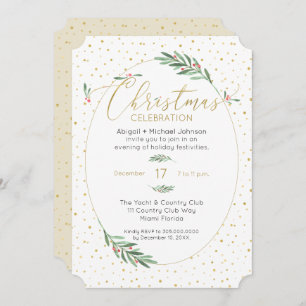 Elegant Green and Gold Watercolor Christmas Party Invitation