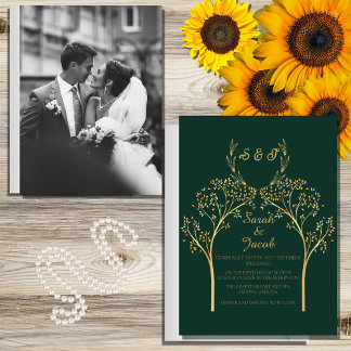 ELEGANT green AND GOLD WEDDING Invitation