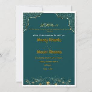 Elegant Green and Gold Wedding Invitation Card