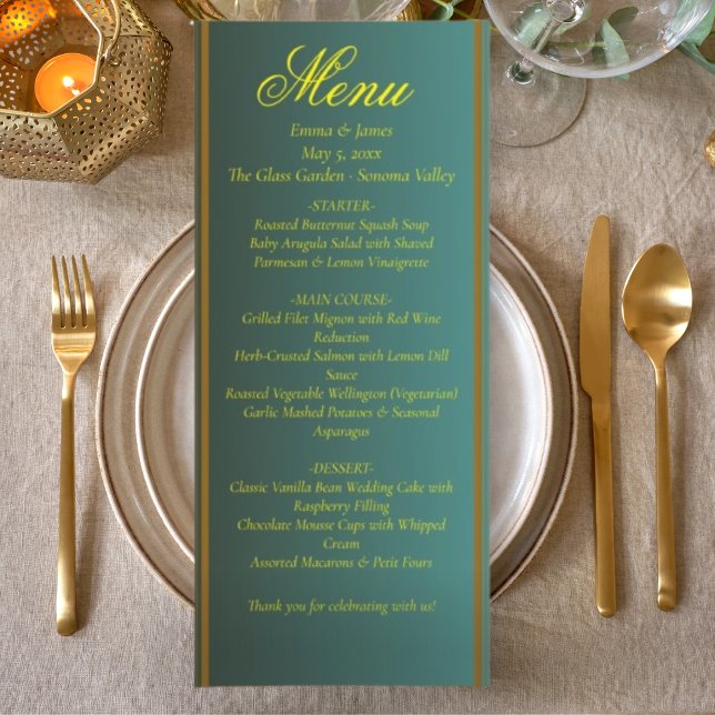 Elegant Green and Gold Wedding Menu (Creator Uploaded)