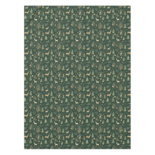 Elegant Green and Gold Woodland Deer Pattern Tablecloth