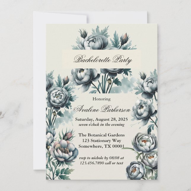 Elegant Green and Grey Bouquet Bachelorette Party Invitation (Front)
