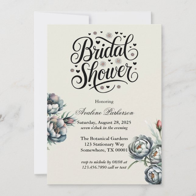 Elegant Green and Grey Bouquet Bridal Shower Invitation (Front)