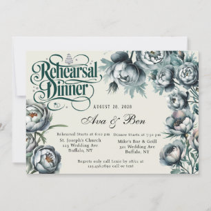 Elegant Green and Grey Bouquet Rehearsal Dinner Invitation