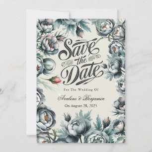 Elegant Green and Grey Bouquet Save The Date Invitation