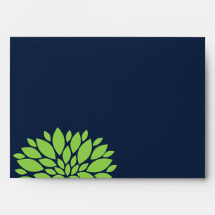 Elegant Green and Navy Blue Floral Burst Envelopes