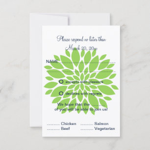 Elegant Green and Navy Blue Floral Burst RSVP Card