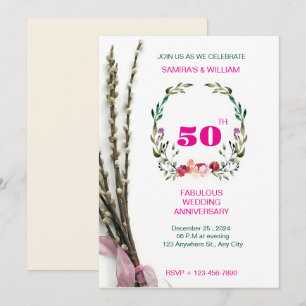 Elegant Green and Pink Floral 50th Anniversary Invitation