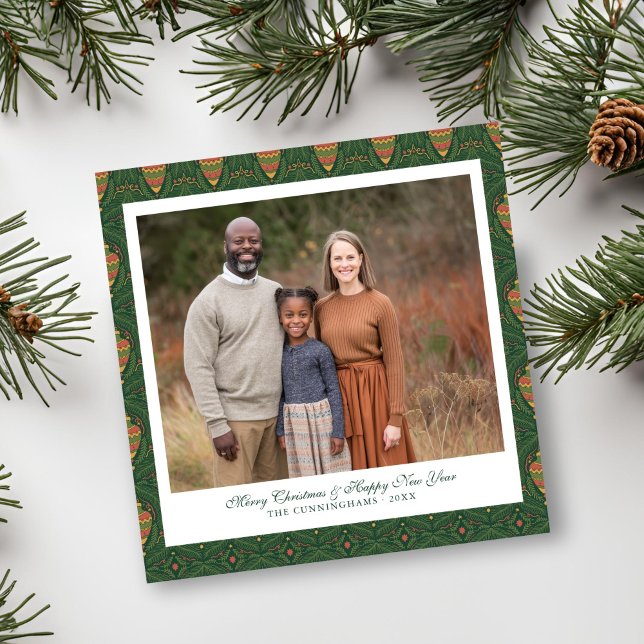 Elegant Green and Red Ornament Holiday Photo (Elegant Green and Red Ornament Holiday Photo)