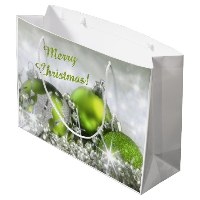 Elegant Green And Silver Christmas Large Gift Bag (Back Angled)