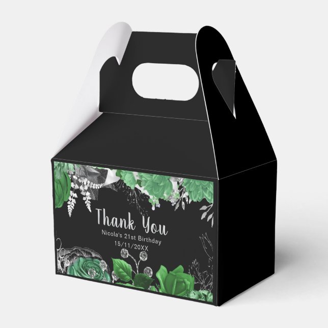 Elegant Green and Silver Flowers Birthday Party  Favour Box (Front Side)