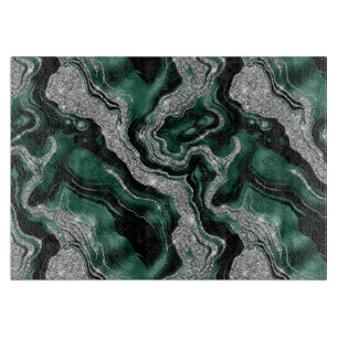 Elegant Green and Silver Glitter Agate Pattern Cutting Board