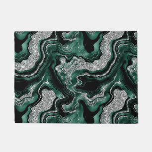 Elegant Green and Silver Glitter Agate Pattern Doormat