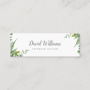 Elegant green and watercolor leaves mini business card