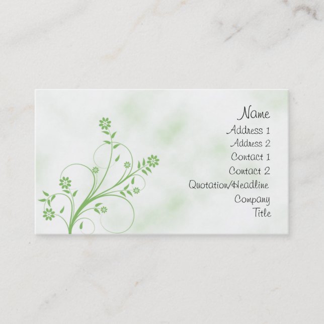 Elegant green and white floral design business card (Front)