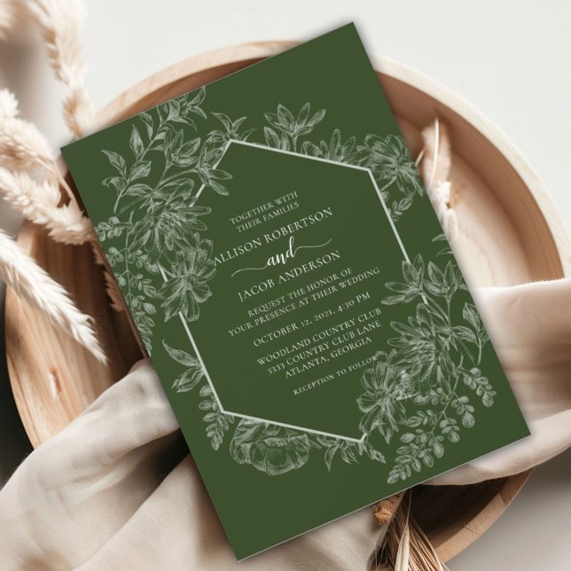 Elegant Green and White Geometric Floral Wedding Invitation (Creator Uploaded)