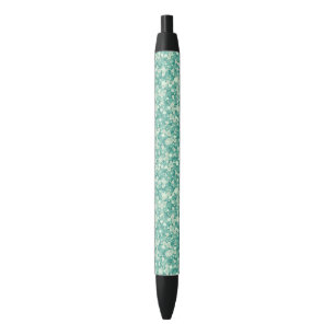 Elegant Green And White Glitter Pattern Black Ink Pen