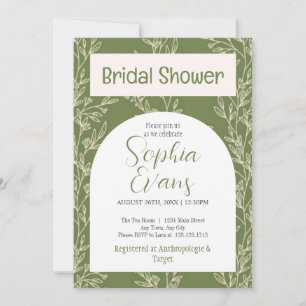 Elegant Green and White Leaves Bridal Shower Invitation
