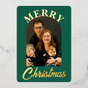 Elegant Green Arched Photo Foil Holiday Card