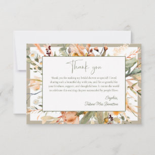 Elegant Green Autumn Floral Bridal Shower Thank You Card