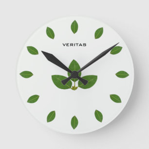 Elegant Green Bay Tree Leaves Round Clock