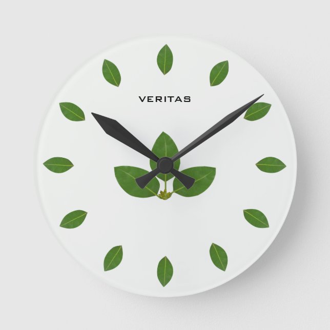 Elegant Green Bay Tree Leaves Round Clock (Front)