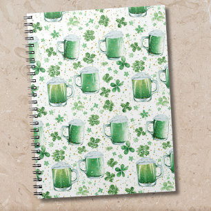 Elegant Green Beer Mugs and Shamrocks White Notebook