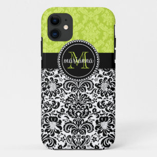 Elegant Green Black Damask Personalised iPhone 11 Case