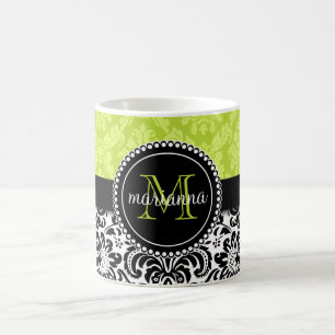 Elegant Green Black Damask Personalised Coffee Mug
