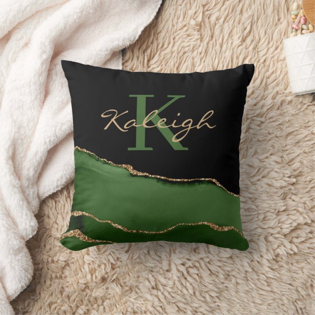 Elegant Green Black Gold Marble Custom  Cushion (Blanket)